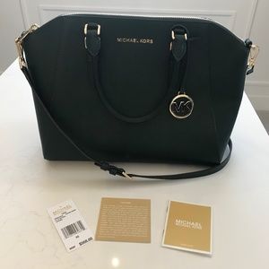 Michael Kors Ciara Large Racing Green Leather Handbag
